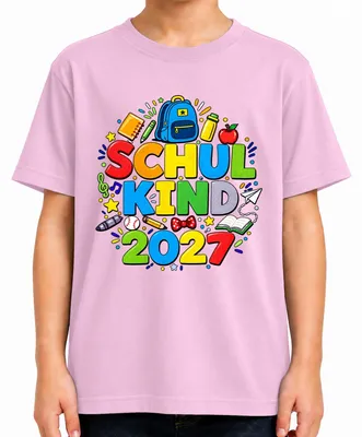 Productafbeelding van T-shirt voor basisschoolkind, begin van het schooljaar 2027, cadeau, roze, maat 140