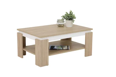 Produktbild von Couchtisch Wohnzimmertisch Tim II - Nachbildung Sonoma Eiche/Weiß - großer Ablageboden - Melaminbeschichtung - 90 x 60 cm