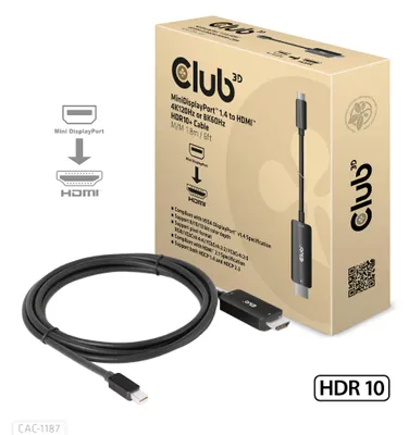 Produktbild von CLUB3D MiniDisplayPort 1.4 to HDMI 4K120Hz or 8K60Hz HDR10+ Cable M/M 1.8m / 6ft