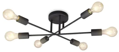Produktbild von Deckenleuchte 54,3x54,3 cm - E27 Fassung, retro, 6-flammig, schwarz