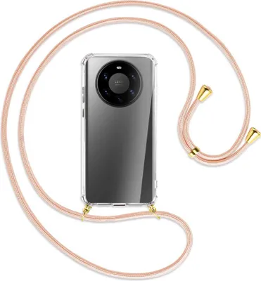 Produktbild von Handykette Backcover-Schutzhülle mit Band (Metall goldfarben) für Huawei Mate 40 Pro Plus - rose peach