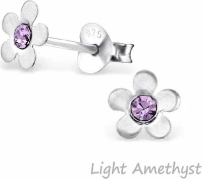 Produktbild von Kinderohrstecker: Mädchen Ohrringe Silber „Kristall Blume“ Light Amethyst