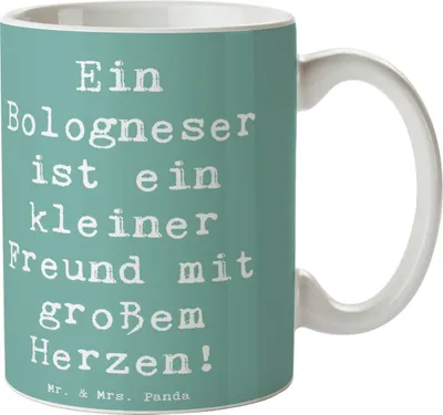 Produktbild von Mr. & Mrs. Panda Becher Spruch Bologneser Herzfreund - Meeresbrise - Geschenk, Hunde, Teetasse, Hunderassen Eigenschaften, kaffeebecher keramik, treue Begleiter, kleine