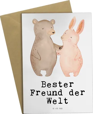 Produktbild von Mr. & Mrs. Panda Glückwunschkarte Hase Bester Freund der Welt - Weiß - Geschenk, Ehemann, Mann, neujahrskarte, einladungskarten, Herz, Grußkarten, weihnachtskarten, Liebe