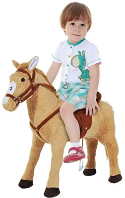 Productafbeelding van Speelpaard pluche voor kinderen – Met geluid en comfortabel zadel – Beige 85 x 28 x 60 cm