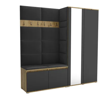 Produktbild von Garderobe ARTISAN - BLACK 16– Farbe: Schwarz, moderner Schrank 40x190x186 cm, funktionale Lösung für den Flur, Garderobeschrank, Flurmöbel