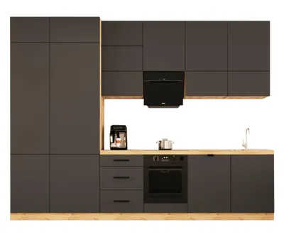 Produktbild von Küchenzeile 340 cm Einbauküche Küchenblock Hochwertig Ohne Arbeitsplatte , Langen KL20-M340, Grau/Matt