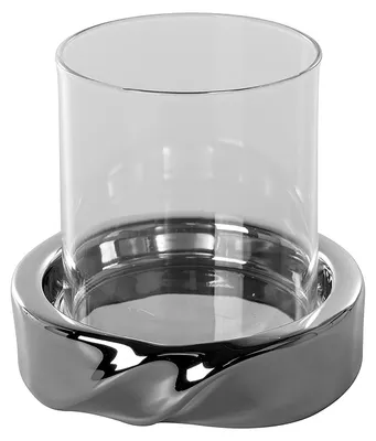Produktbild von LE DECOR Windlicht mit Glas - H.10cm x D.11cm - silberfarben - Keramik