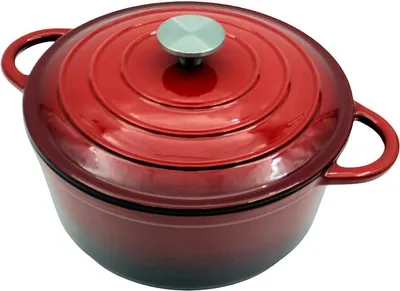 Produktbild von Theo&Cleo Emaillierte Gusseisen Topf Brot Backen Ø 22 cm, Gusseisen-Bräter mit Deckel, Rund, Robuster gusseiserner Brottopf zum backen, rot, Für alle Herdarten und Induktion geeignet (Rot)