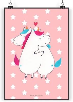 Produktbild von Mr. & Mrs. Panda Bild Einhorn Mitteilung DIN A4 - Rot Pastell - Geschenk, Valentinstag, Liebe, Einhörner, Spruch, drucke, Posterdruck, Unicorn, wanddeko, Lustig, Wandbild
