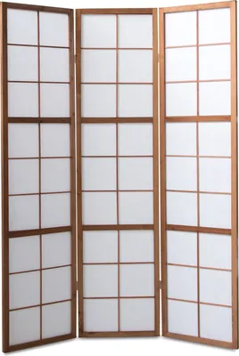 Produktbild von Homestyle4u Paravent Raumteiler 3 teilig Holz Braun Tabak Reispapier Weiß Höhe 175 cm Indoor
