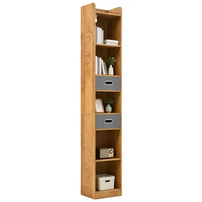 Produktbild von Bücherregal Eckregal Standregal, mit 5 Ebenen und 2 Stoffschubladen, Büroregal, 30 × 24 × 180 cm, Braun