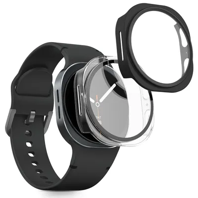 Produktbild von kwmobile 2x Glas Hülle für Samsung Galaxy Watch 8 (44mm) Schutzhülle - Fullbody Fitnesstracker Case Set aus Glas - Transparent Schwarz