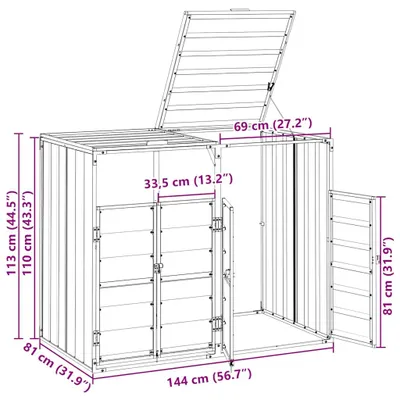 Imagen del producto de vidaXL: Caja para contenedores de basura para 2 contenedores, color gris, 144x81x113 cm, acero