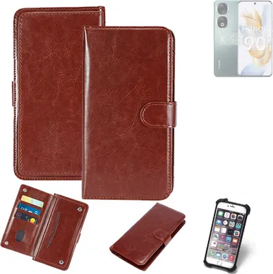 Produktbild von K-S-Trade 360° Hülle kompatibel mit Honor 90 Pro braun Kunstleder Case BookCase WalletCase Kunstlederederhülle Handyhülle, Rundumschutz Bumper
