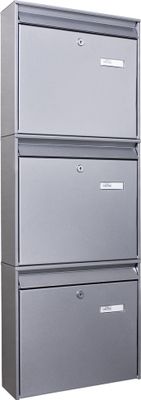 Burg-Wächter Briefkastenanlage 3-fach silber 36x96x10cm, Postkasten A4 Einwurf mit Namensschild, Montagematerial, 2 Schlüssel [BKQS8 Blanco]
