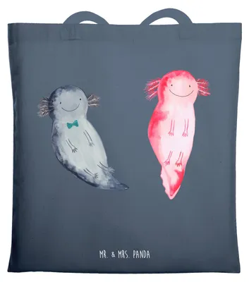 Produktbild von Mr. & Mrs. Panda Tote Bag Axolotl Liebe - Indigo Blue - Geschenk, Shopping Tasche, Hochzeitstag, Laptoptasche, Freundin, für Frauen, Tragetasche, Jahrestag, Valentinstag