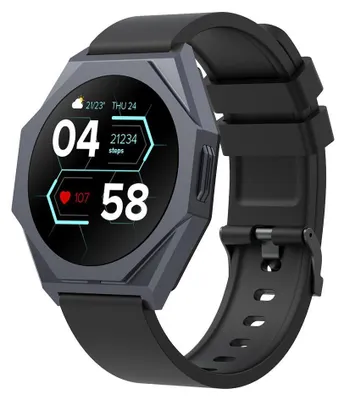 A close-up studio shot of a black Canyon Smartwatch Otto SW-86.