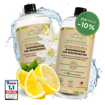 Produktbild von 2er Set - GRASHÜPFER® Wischroboter Reinigungsmittel I Bodenreiniger 2 x 1000 ml "Zitrusblüten Duft"
