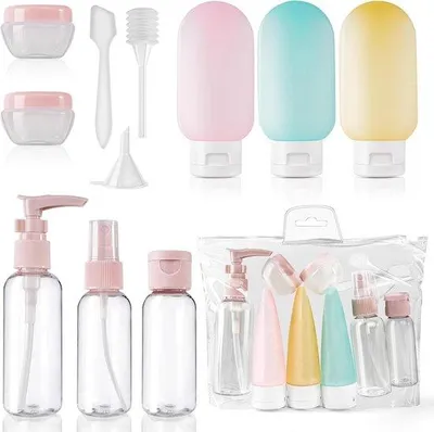 Produktbild von Famanu Reisflaschen Set - Silikon Kosmetikflaschen 30/50/60/80 ml - Reiseaccessoires mit Pumpspender