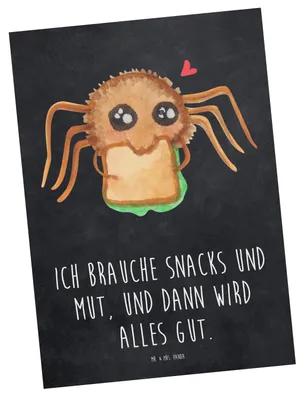 Produktbild von Mr. & Mrs. Panda Postkarte Spinne Agathe Sandwich - Kreidetafel - Geschenk, Hunger, Mut, Alles Wird gut, Lebensfreude, Postkarten, Fotokarte, Hungrig, Ansichtskarten