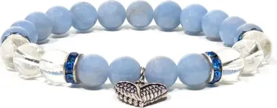 Produktbild von Angelit/Bergkristall-Armband, elastisch, mit Herz – Packung mit 2 Stück – 0,8 cm