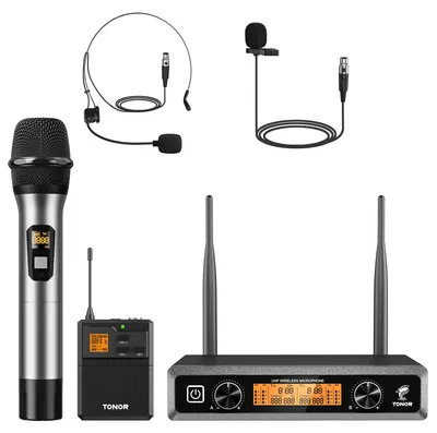Image de Ensemble de microphones sans fil - 15 canaux - noir - pour karaoké et fêtes
