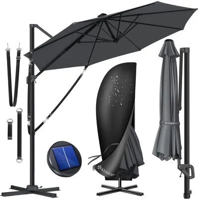 Produktbild von KESSER® Sonnenschirm Ampelschirm SUN Rund XL Ø330 cm Inkl. Windschtzseile & Abdeckung 7-Fach Verstellbar Drehbar Neigbar Kippbar Groß 360° Drehbar Gartenschirm mit Kurbel Sonnenschutz UV50+