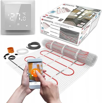 Produktbild von Termofol Set Heizmatte mit Thermostat - Elektrische Fußbodenheizung fur Badezimmer, Wohnzimmer und Küche - Heizfolie mit Heizkraft 150W/m2 - Oberfläche 9,0 m² - H6 Wifi Weiß