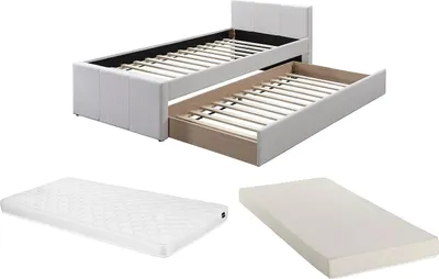 Produktbild von Ausziehbares Bett 90 x 190 cm - Stoff - Beige + Matratze - DORITALO