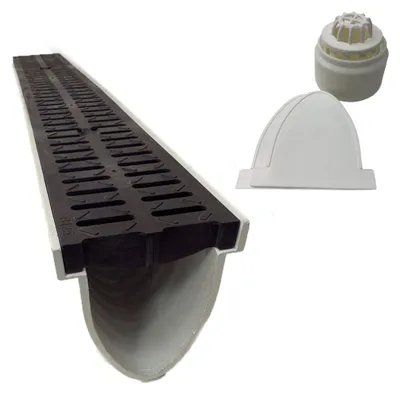 Produktbild von Xanie Entwässerungsrinne V Kunststoffrost Klasse B 100cm + Ablaufanschluss-Set vertikal