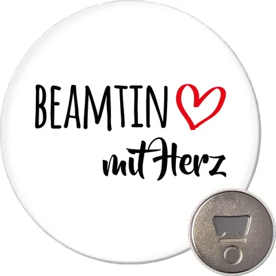 Produktbild von Huuraa Magnet Beamtin mit Herz 59mm Kühlschrankmagnet rund Flaschenöffner Geschenkidee