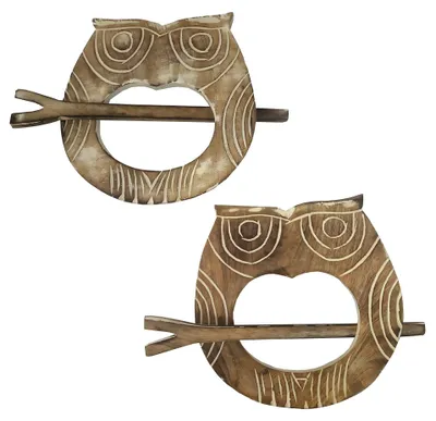 Houten Gardijnhalter 'Nachtelijke Uilen' – Set von 2
