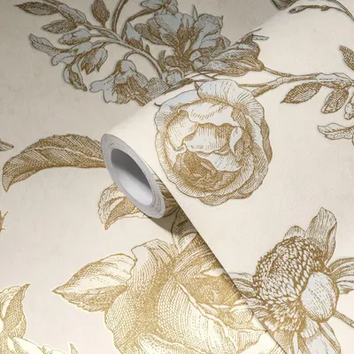 Produktbild von A.S. Creation | Blumentapete | Vliestapete | Kollektion MY HOME MY SPA | 387003 | Gold | 10.05 x 0.53 m | Blumen | Wohnz