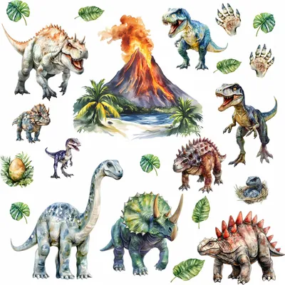Produktbild von 257 Wandtattoo Dinosaurier mit Vulkan - Größe 1250 x 700 mm