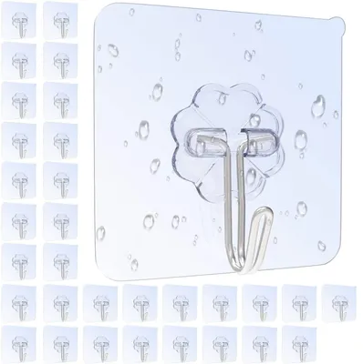 Produktbild von 32 selbstklebende Handtuchhaken, max. 8 kg, transparent, kein Bohren erforderlich, selbstklebende Haken für Bad, Küche und WC