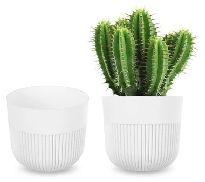 Produktbild von KADAX Blumentopf Ø 11 cm, Blumenübertopf mit gerillter Struktur für Innen- und Außenbereich, Pflanzentopf aus Kunststoff, Übertopf für Zimmerpflanzen (Weiß)