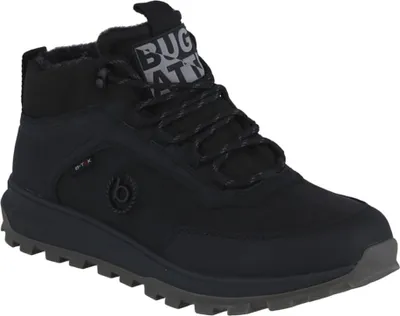 A black Bugatti boot is shown against a white background.