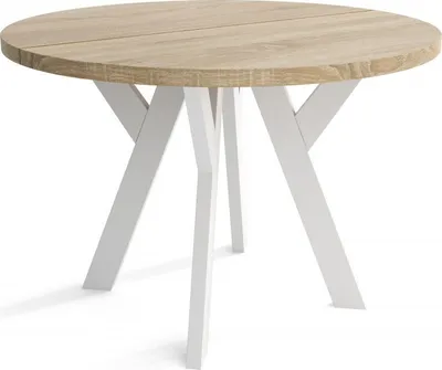 Produktbild von Runder Esszimmertisch LOFT O, Tisch Durchmesser: 90 cm, Wohnzimmertisch Farbe: SONOMA, mit Holzbeinen in Farbe Weiß