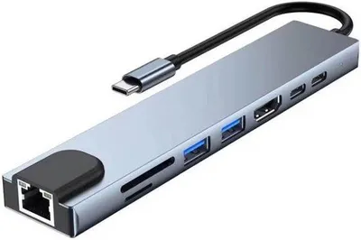 Image de Station d'accueil USB-C 8-en-1 - HDMI 4K, PD 87 W, USB-C, USB 3.0, RJ45, SD/TF