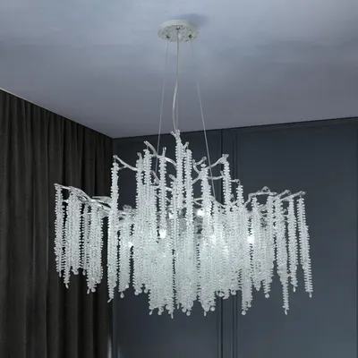 Obrázek produktu pro Moderní křišťálový lustr, chromovaný design, průměr 80 cm, design s prvky připomínajícími krystaly