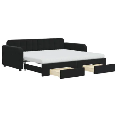 Obrázok produktu pre Rozkladacia denná posteľ so zásuvkami čierna 90x190 cm zamat