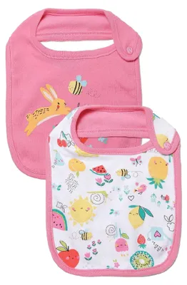 Image de Minoti - Lot de bavoirs à motifs fruités pour bébé, boutons-pression (lot de 2) MN615 (taille unique) (rose/blanc)