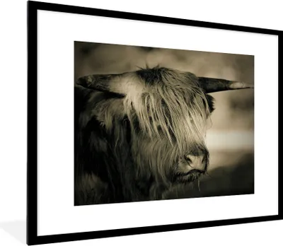 Produktbild von MuchoWow® Gerahmtes Poster Schottischer Highlander - Tiere - Haare 80x60 cm - Poster mit Schwarzem Bilderrahmen Wandposter Rahmen Foto Bilder - Schlafzimmer-Dekorationen - Fotoposter