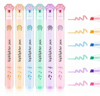 Produktbild von Textmarker Pastell 6 Stück Teatöne Doppelspitze Katzenpfoten Design
