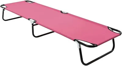 Zdjęcie produktu dla Składany leżak kempingowy 190x58 cm – stabilne łóżko polowe, wytrzymujące obciążenie do 120 kg, składany leżak ze stalową konstrukcją, idealny do ogrodu, na kempingu, na plaży i dla gości, kolor różowy