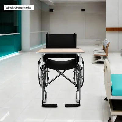 Imagen del producto de Mesa para silla de ruedas - Bandeja extraíble para apoyar las piernas - 57 x 30 cm - Placa de 15 mm - Ligera - Placa de madera con fijaciones metálicas - Montaje en los reposabrazos - Beige