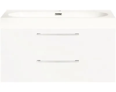 Produktbild von Differnz Badmöbel-Set Somero BxHxT 80 x 57 x 38 cm Frontfarbe weiß hochglanz mit Waschtisch Mineralguss weiß