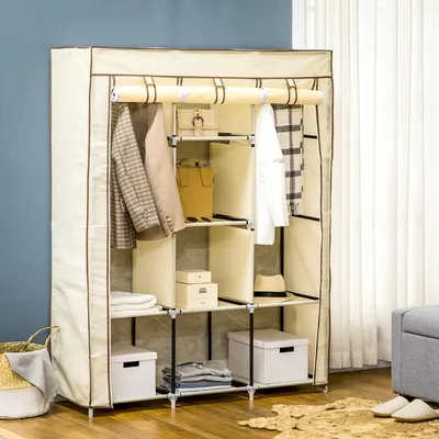Obrázok produktu pre Skriňa na oblečenie s 8 poličkami a 2 tyčami na vešanie | Farba: Hnedá | Rozmery: 43 x 125 x 162,5 cm