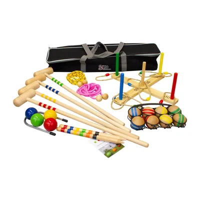 Produktbild von GICO Gartenparty Kindergeburtstag Set mit Transporttasche Krocket Wurfspiel Boccia Springseile 3211